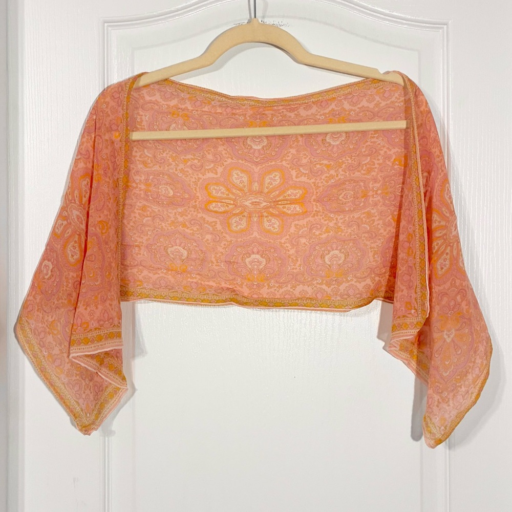 Vintage SILK Paisley Rectangular Scarf 41”x12” Pink Gold